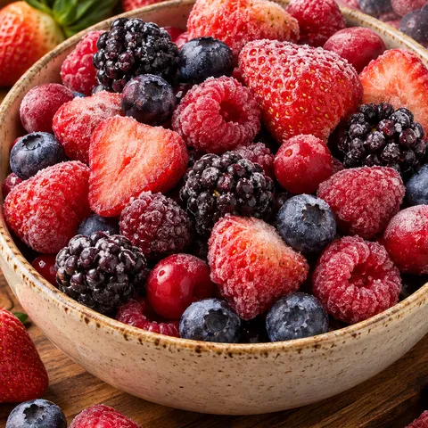 Frutas vermelhas congelado em uma tigela